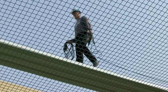 Construction safety net installed at site